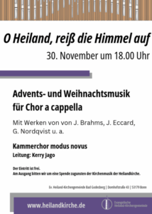 Konzertplakat der Heilandkirche für das Adventskonzert des Kammerchors modus novus